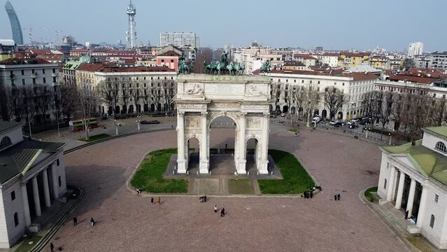 Arch of Peace Mediolan, Włochy Ujęcie z drona