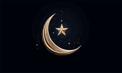 Obraz na płótnie Canvas elegant crescent moon and star logo design line icon vector in luxury style outline linear -