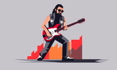 A man in a black vest and sunglasses is playing a guitar