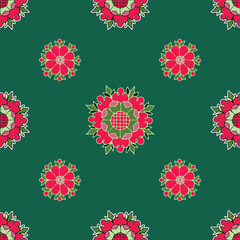 Vector green seamless pattern background: Roulette Rosettes.