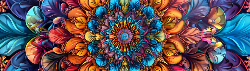 3D vector art of an intricate mandala pattern, vibrant colors, spirituality and meditation concept