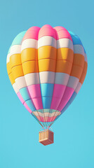 3D vector of a colorful hot air balloon in a clear blue sky, sense of adventure and freedom, playful and bright