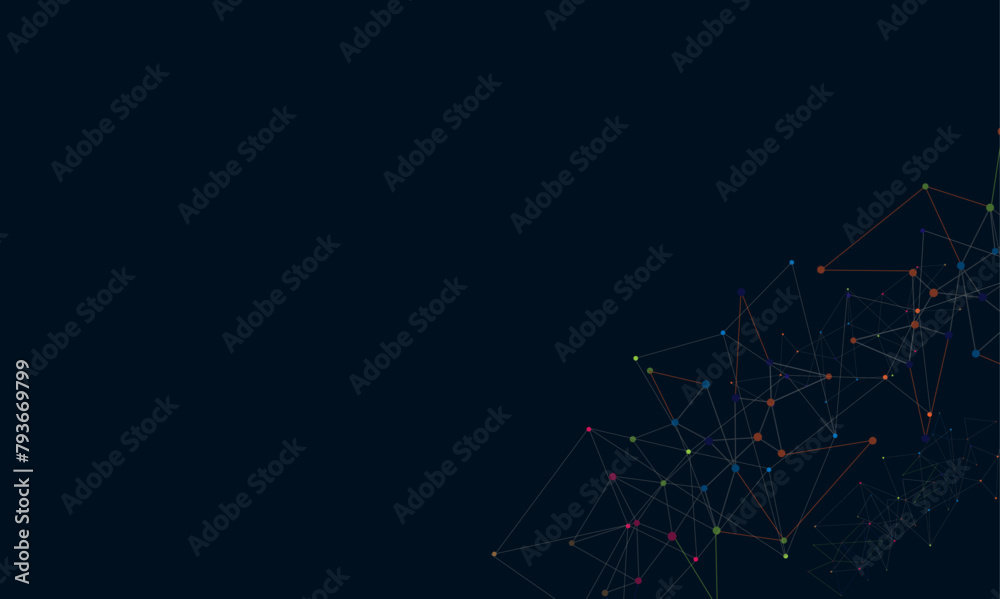 Wall mural blue graphic background dots with connections technologies and sharing data as abstract concept.