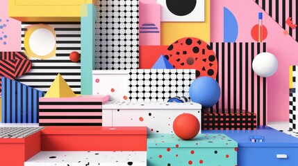 A playful and abstract interpretation of a meme in Memphis style  AI generated illustration