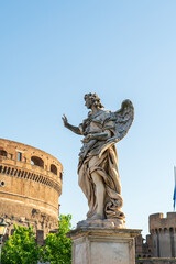 Rome, Italy. Figure of an Angel on the Ponte Sant'Angelo (Eliev's Bridge). Morning hours