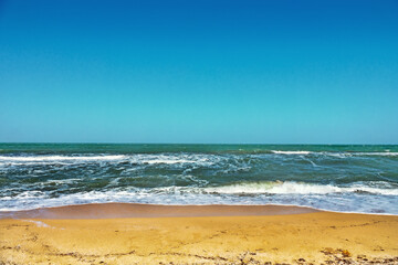 The Sea of Azov in a storm, ground swell. Arabatskaya strelka