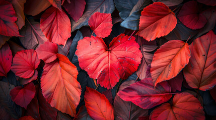 Autumn red leaves in the shape of a heart