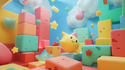 A playful vs intense battle between shapes and colors in a cute 3D style  AI generated illustration