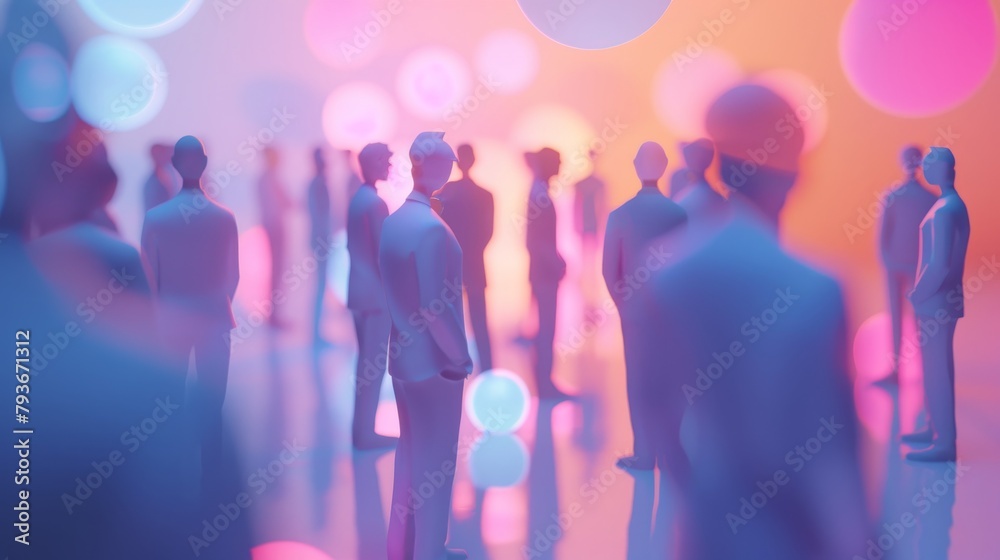Poster a quirky and abstract 3d representation of a business networking event ai generated illustration