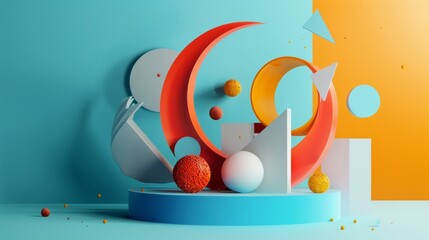 A quirky and abstract 3D representation of a successful business pivot with dynamic shapes and colors  AI generated illustration