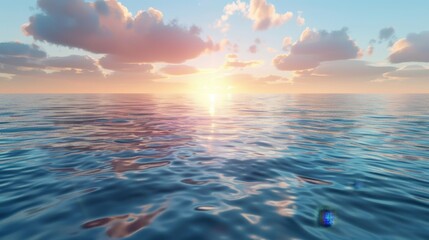 A realistic 3D render of a tranquil ocean view  AI generated illustration - obrazy, fototapety, plakaty