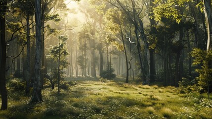 A realistic 3D render of a tranquil forest clearing  AI generated illustration