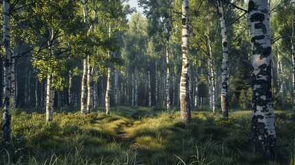 Obraz premium A realistic 3D rendering of a forest scene AI generated illustration