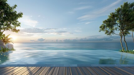 A realistic 3D render of a tranquil ocean view  AI generated illustration
