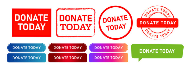 donate today square circle stamp speech bubble and button sign for help contribute endowment