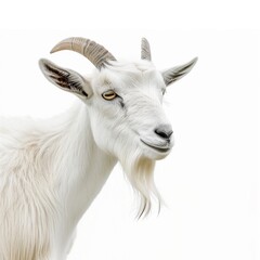 Majestic Goat with Soft White Fur on Pure White Background