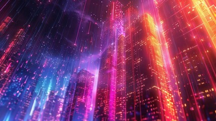 Abstract cityscape with neon data streams