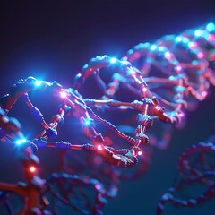 CRISPR gene editing, luminous DNA strands, close-up, laboratory, vivid colors, 