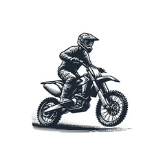 The Motocross motorcycle. Black white vector illustration.