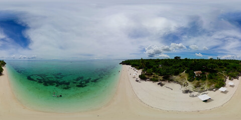 Tropical landscape with a beautiful beach top view. Bantayan island, Philippines. VR 360.