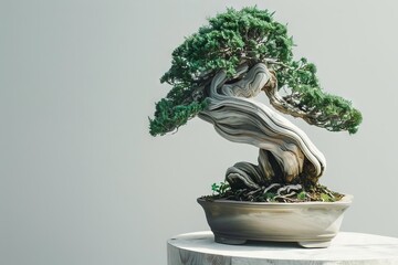 Bonsai pruning tutorial on a soft transparent white backdrop, ideal for instructional materials