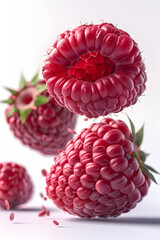 Fresh raspberry, 3d style, levitation on white background, commercial photography