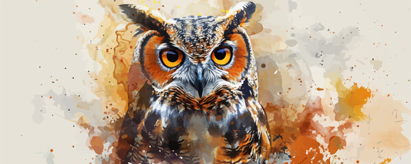 owl in watercolor style. vector simple illustration - obrazy, fototapety, plakaty