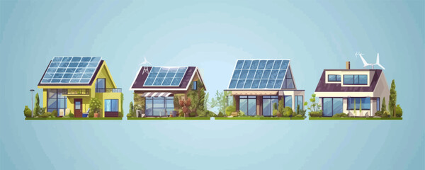 Solar energy panel installation, Panel or Wind Turbine Maintenance with Home Service Team For Electricity Network Operation, Renewable energy. Solar energy panels set flat vector modern illustration