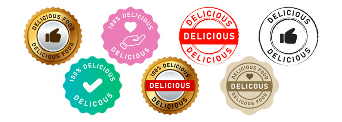 delicious circle stamp and sela badge label sticker sign for yummy cuisine food