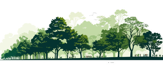 trees, park, alley. Landscape of isolated green trees in various shades. Silhouette vector.