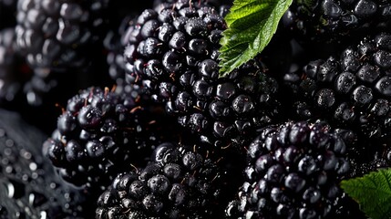 Fresh blackberries banner. Blackberry background. Close-up food photography - obrazy, fototapety, plakaty