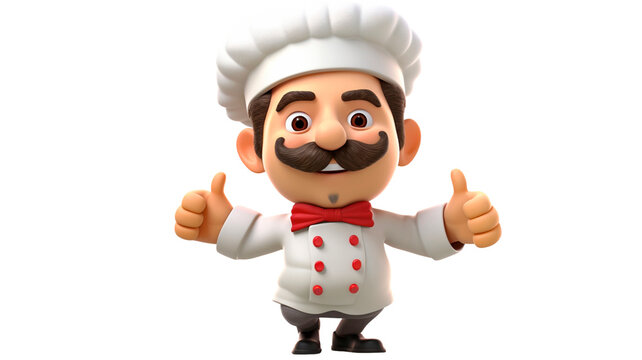 Cute cartoon Chef giving thumbs up isolated on transparent background. 
