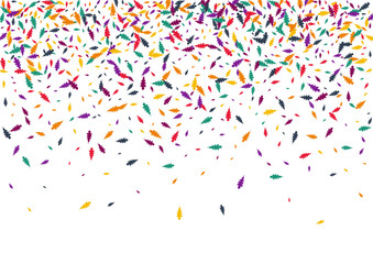 Fototapeta premium Colorful Confetti Vector White Background. Green Leaf Thanksgiving Design. Natural Foliage Card. Bright Confetti Texture.