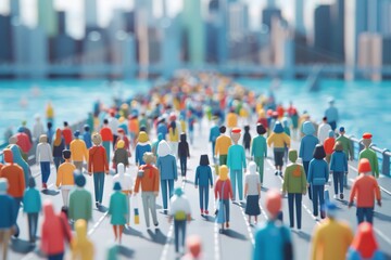 Obraz premium Colorful crowd of people miniatures in urban setup