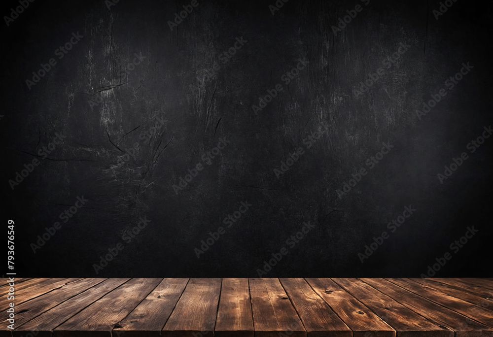 Poster rustic empty wood table against a dark background