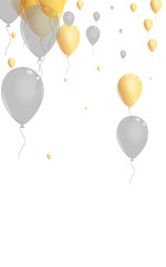Golden Balloon Background White Vector. Balloon 3d Banner. Gray Abstract Balloon. Surprise Jubilee Border.