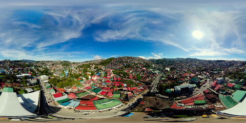 Residential area of Baguio City with colorful houses in a mountainous province. Philippines, Luzon. 360VR.