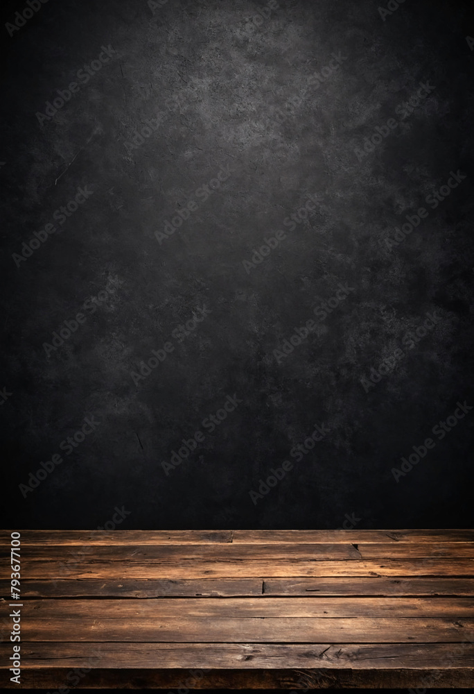 Poster rustic empty wood table against a dark background