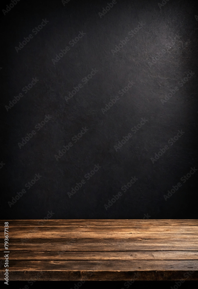 Poster Rustic empty wood table against a dark background