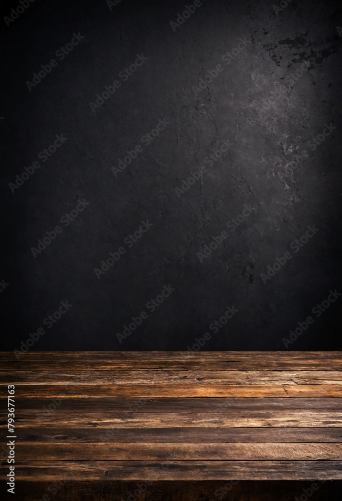 Poster Rustic empty wood table against a dark background