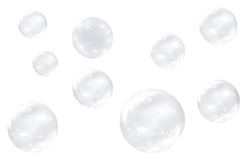 Set of soap bubbles isolated on transparent background.