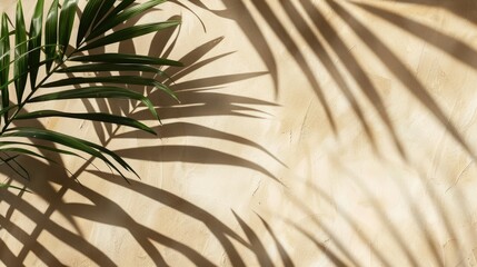 Obraz premium aesthetic beige background with shadow and palm leaves with copy space