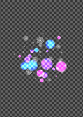 Purple Flake Background Transparent Vector. Bokeh Shine Card. Black Night. Bright Snow Sparkle. Glittering Design.