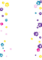 Multi-colored Chamomile Background White Vector. Leaf Exotic Texture. Green Flowers Beauty. Artistic Tile. Sweetie Violet Garden.