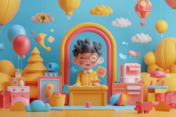 Obraz na płótnie Canvas Colorful animated kid's room adventure