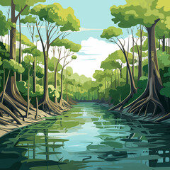 lush mangrove forest vector simple 3d smooth cut isolated illustration