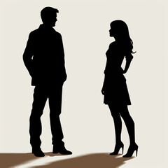 Man and women to stand silhouette set, Vector silhouettes of man and a woman