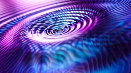 Neon ripple texture. Defocused glow. Iridescent wave. Blur purple blue fluorescent color gradient light curve lines abstract background with free space.