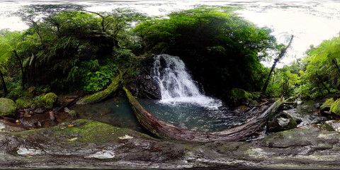 Waterfall in the jungle. Malisbog Falls in the rainforest. Negros, Philippines. VR 360.