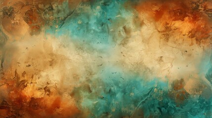 textured abstract background with a gradient of teal and amber hues, resembling a watercolor sky or a patina surface, ideal for creative designs.